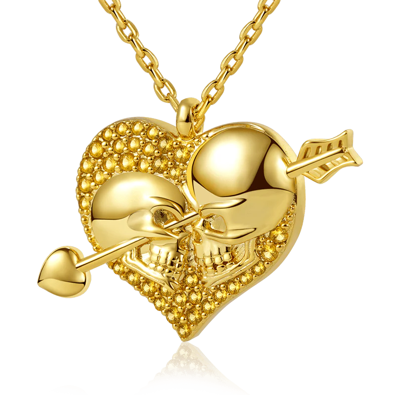 Gnoce Arrow Through Heart Skull Necklace Platinum-plated Silver Blend