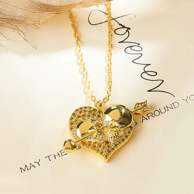 Gnoce Arrow Through Heart Skull Necklace Platinum-plated Silver Blend - Image 2
