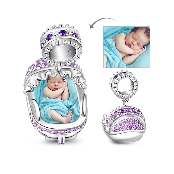 Gnoce Baby Cradle Photo Charm Platinum-plated Silver Blend