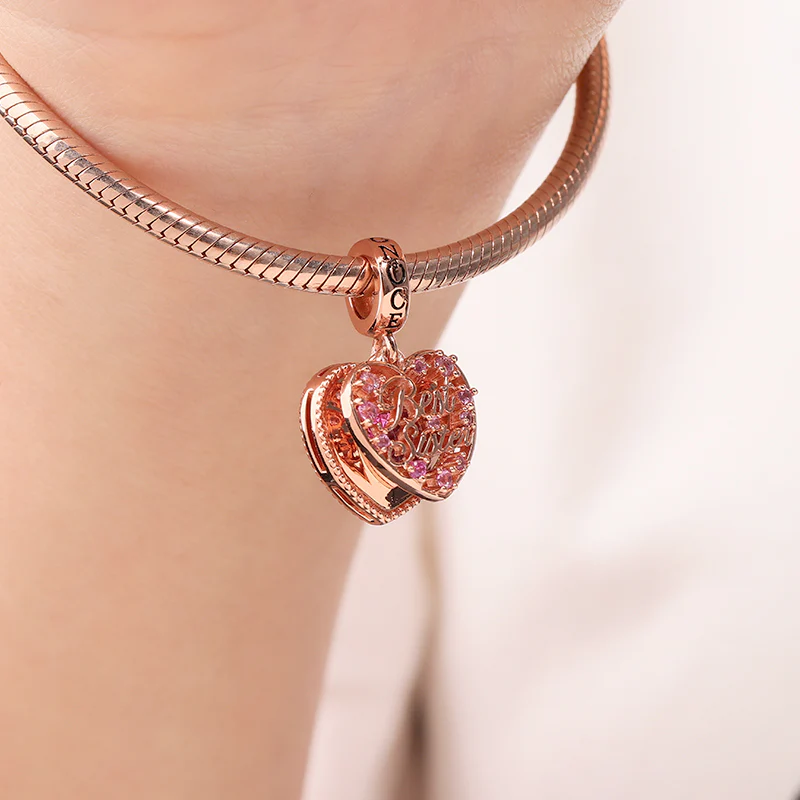 Gnoce Best Sister Heart Charm Platinum-plated Silver Blend - Image 3