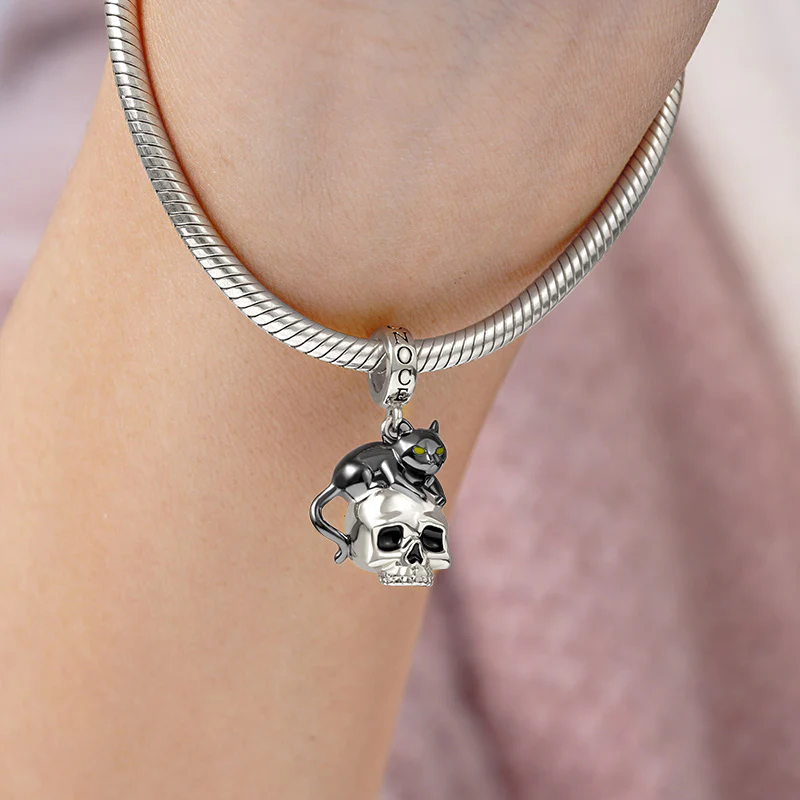 Gnoce Black Cat Skull Charm Platinum-plated Silver Blend - Image 3