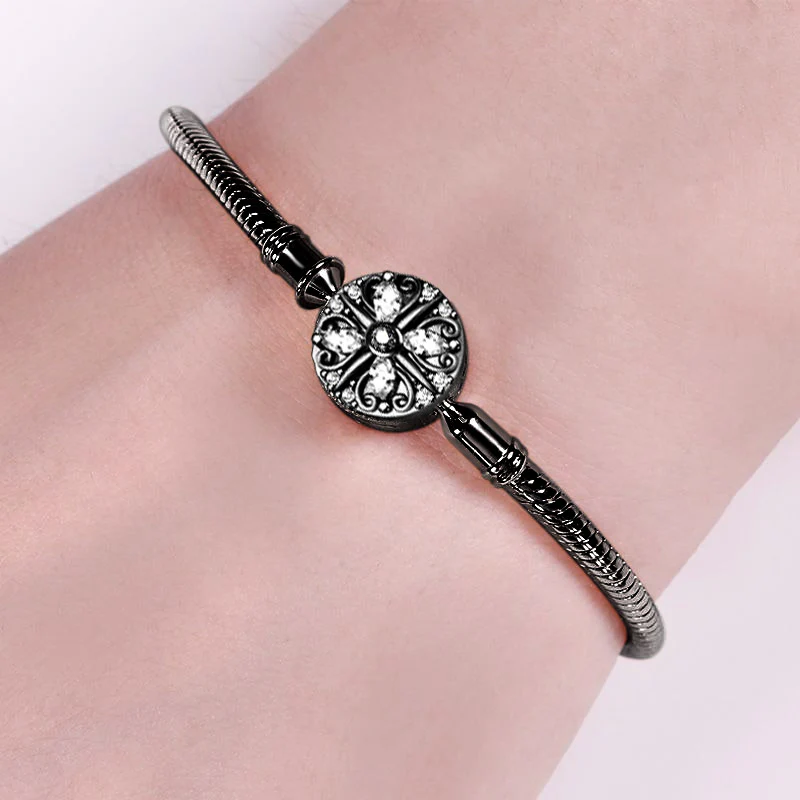 Black Four-leaf Clover Bracelet Sterling Silver Black Plated inlaid with Stones - Image 2