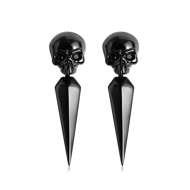 Gnoce Black Skull Earring Jackets Platinum-plated Silver Blend
