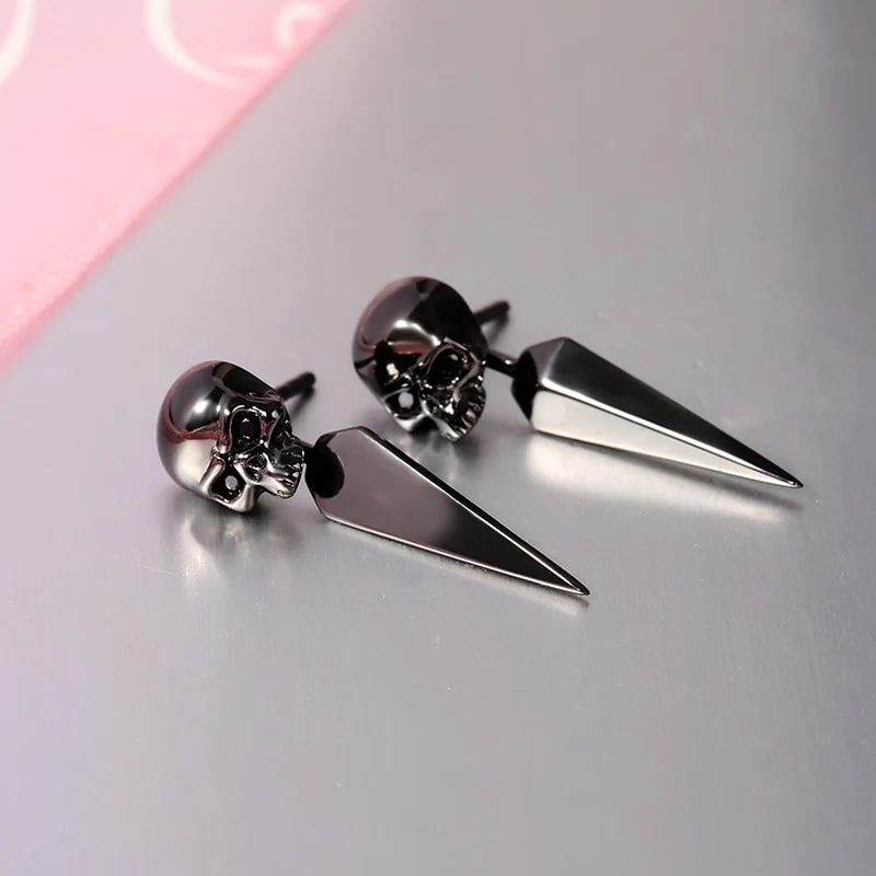 Gnoce Black Skull Earring Jackets Platinum-plated Silver Blend - Image 2