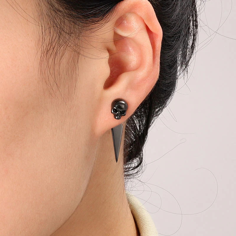 Gnoce Black Skull Earring Jackets Platinum-plated Silver Blend - Image 3