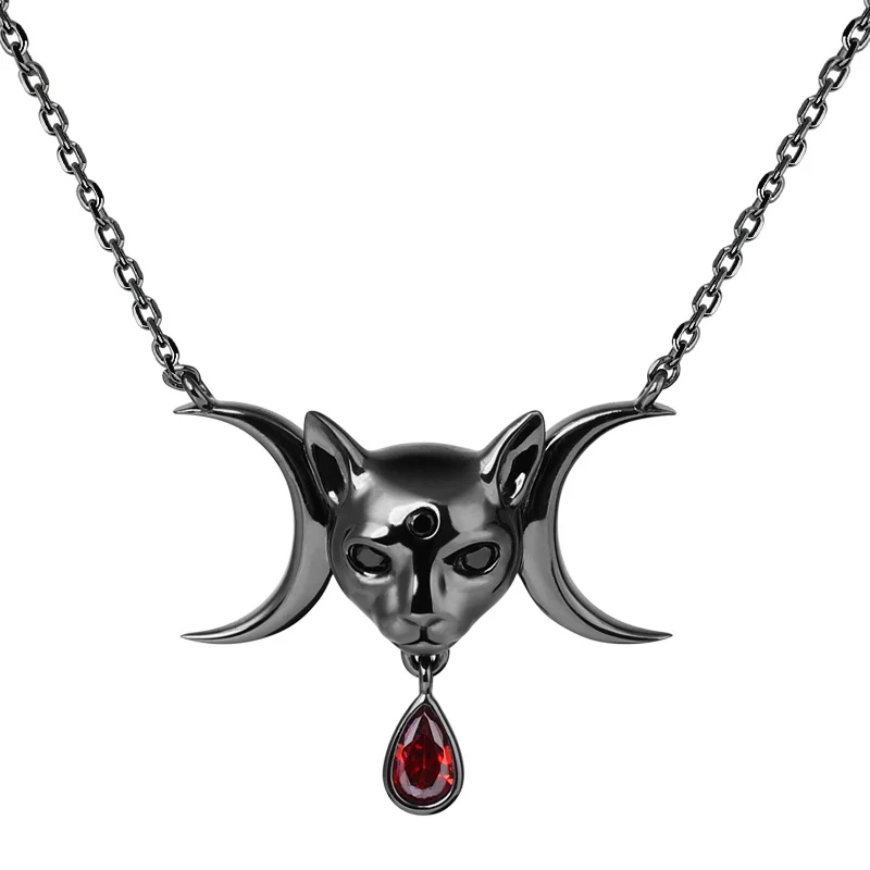Gnoce Black Sphynx Cat Necklace Platinum-plated Silver Blend