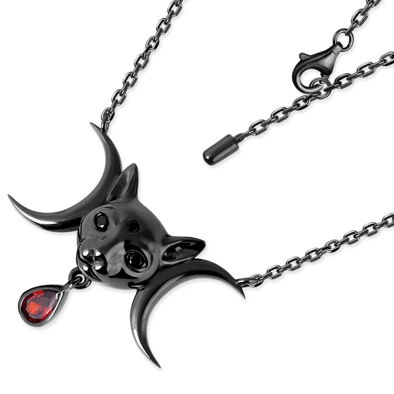 Gnoce Black Sphynx Cat Necklace Platinum-plated Silver Blend - Image 2