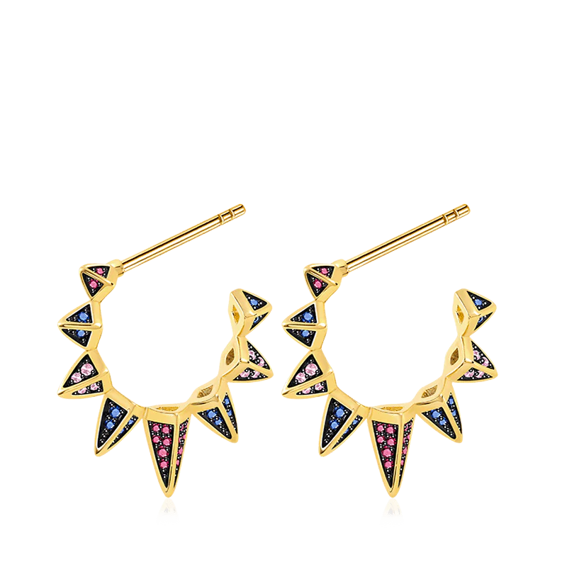 Black Triangle Hoop Earrings with Gold Plated Brass