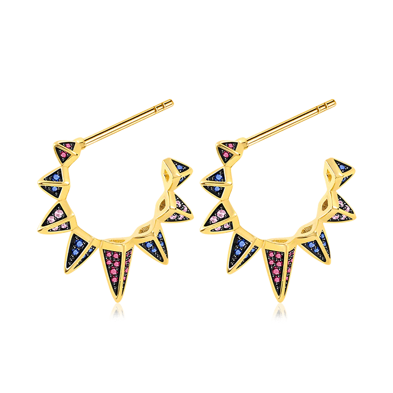 Black Triangle Hoop Earrings with Gold Plated Brass - Image 2