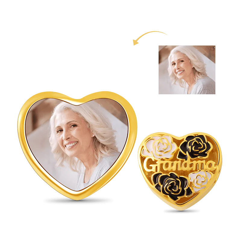 Gnoce Black White Flower Grandma Charm Platinum-plated Silver Blend
