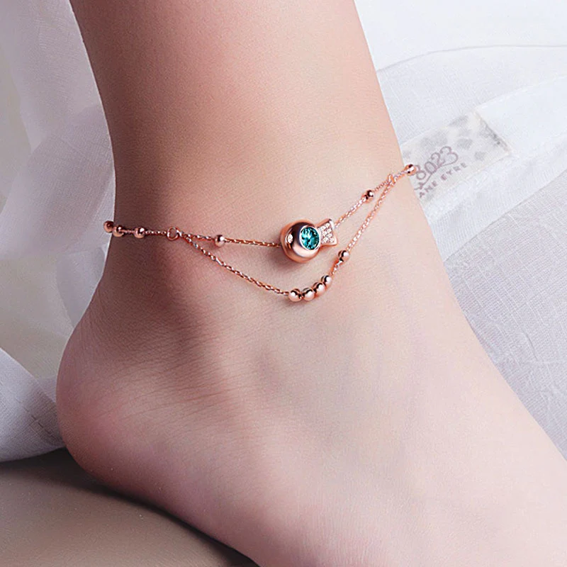 Bubble Fish Anklet Rose Gold Plated 925 Sterling Silver - Image 4