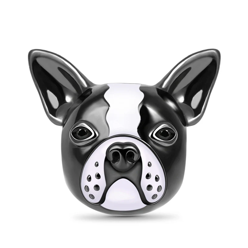 Gnoce Bulldog White Black Enameled Charm Platinum-plated Silver Blend