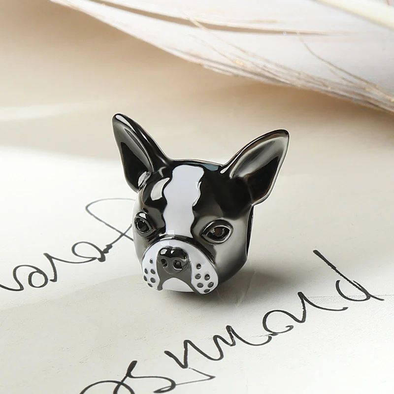 Gnoce Bulldog White Black Enameled Charm Platinum-plated Silver Blend - Image 2