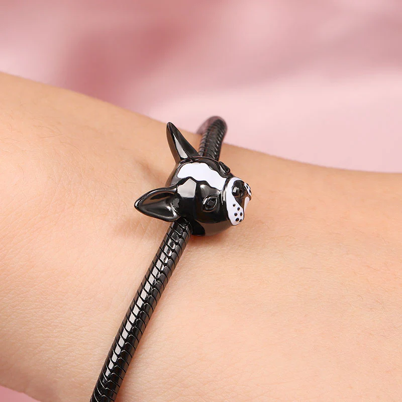 Gnoce Bulldog White Black Enameled Charm Platinum-plated Silver Blend - Image 3