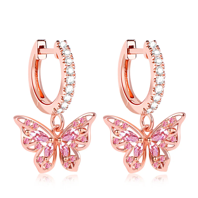 Gnoce Butterfly Dangle Openwork Hoop Earrings Platinum-plated Silver Blend
