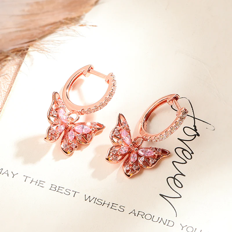 Gnoce Butterfly Dangle Openwork Hoop Earrings Platinum-plated Silver Blend - Image 2