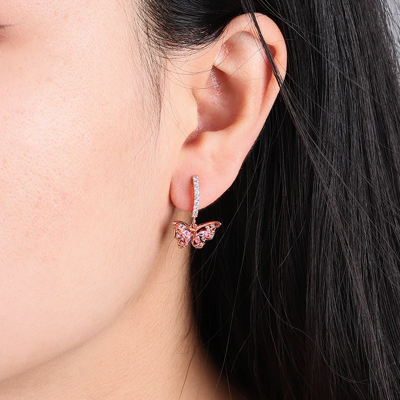 Gnoce Butterfly Dangle Openwork Hoop Earrings Platinum-plated Silver Blend - Image 3