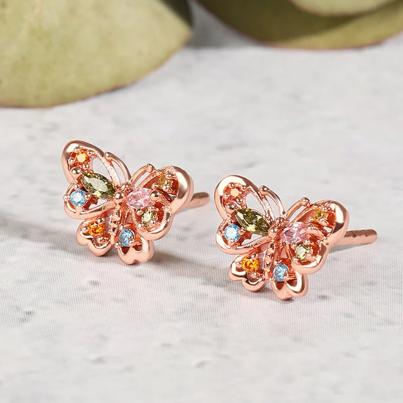 Gnoce Butterfly Rose Gold Plated Stud Earrings Platinum-plated Silver Blend - Image 2