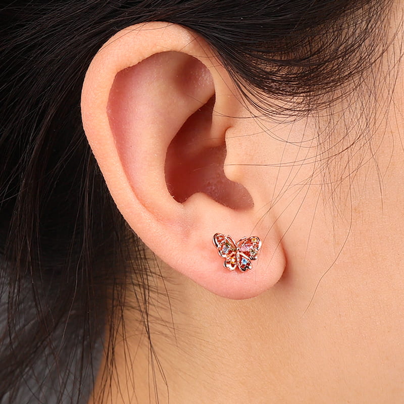 Gnoce Butterfly Rose Gold Plated Stud Earrings Platinum-plated Silver Blend - Image 3