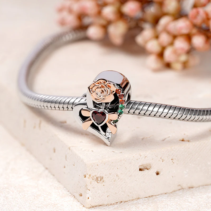 Gnoce Carnation With Heart Charm Platinum-plated Silver Blend - Image 2