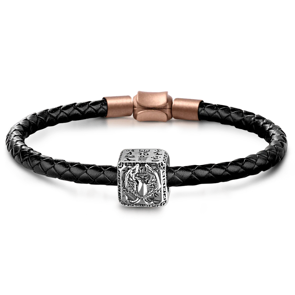 Eagle Men's Vintage Bead S925 Sterling Silver with Gift Copper Black Leather Men's Bracelet Jewelry for Men