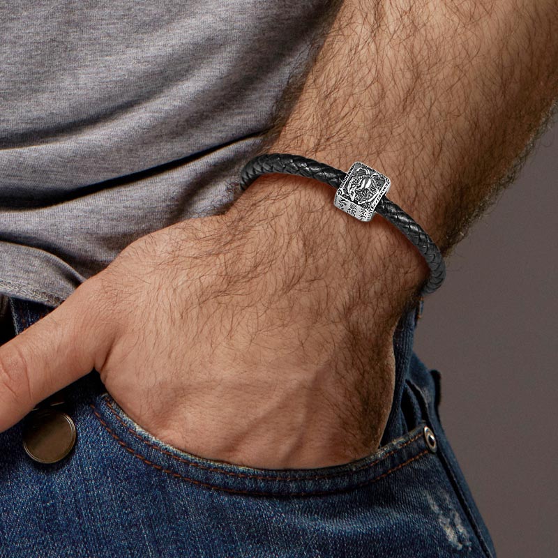 Eagle Men's Vintage Bead S925 Sterling Silver with Gift Copper Black Leather Men's Bracelet Jewelry for Men - Image 5