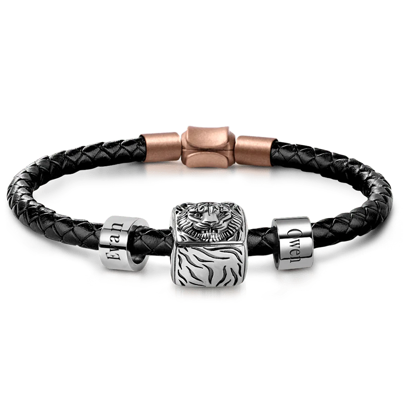 Tiger Vintage Bead & Customized Classic Beads S925 Sterling Silver with Gift Copper Black Leather Men's Bracelet Jewelry for Men
