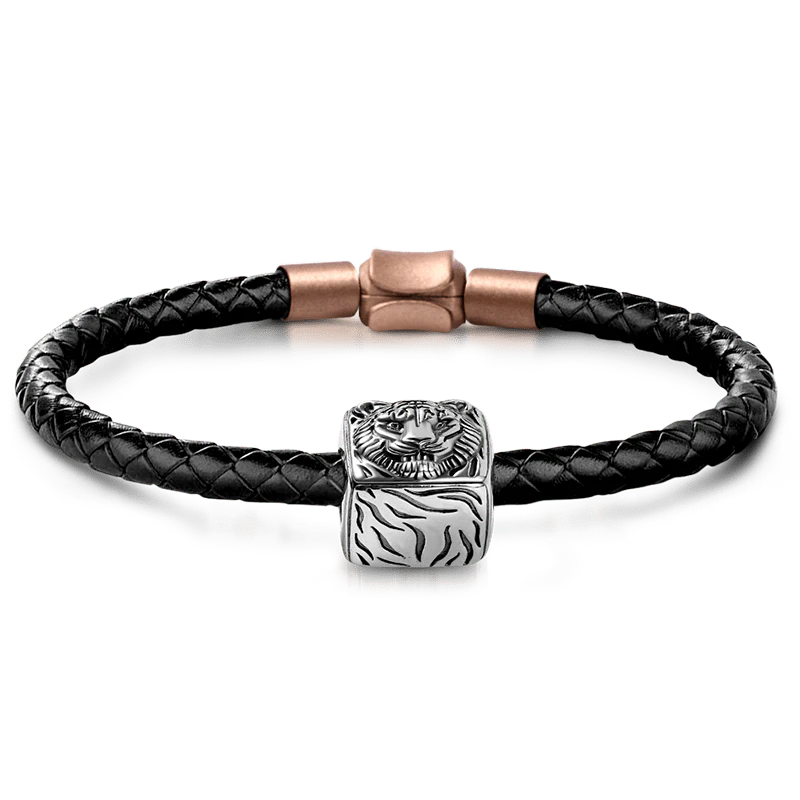 Tiger Men's Vintage Bead S925 Sterling Silver with Gift Copper Black Leather Men's Bracelet Jewelry for Men