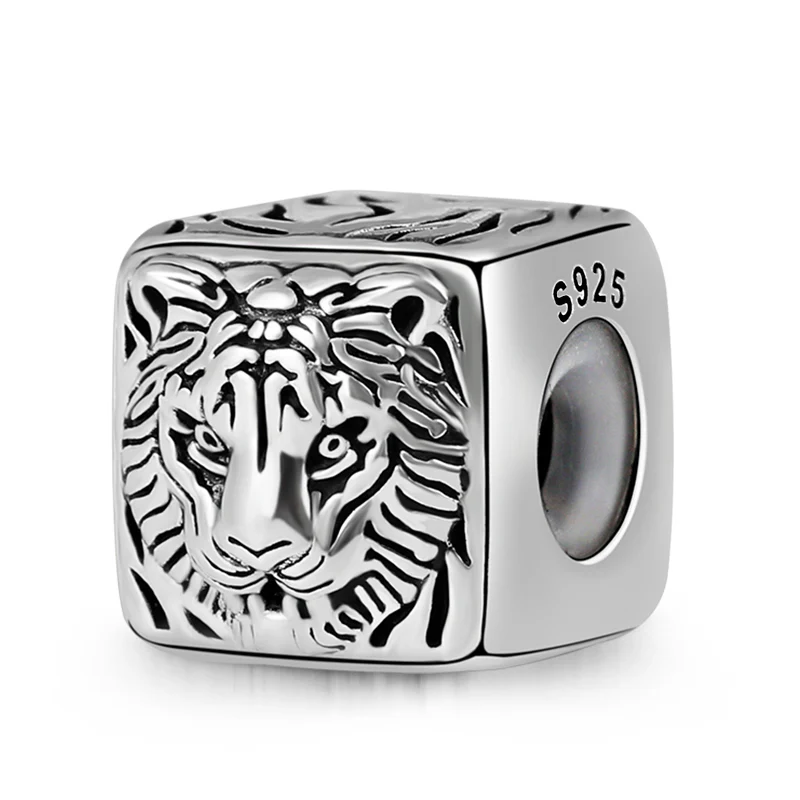 Tiger Men's Vintage Bead S925 Sterling Silver with Gift Copper Black Leather Men's Bracelet Jewelry for Men - Image 2