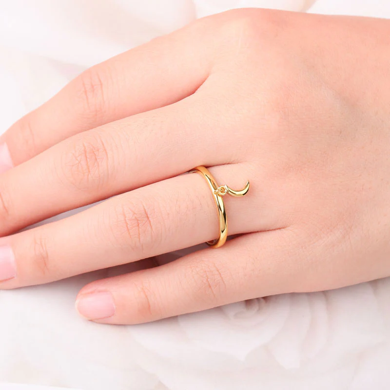 Gnoce Crescent Moon Gold Plated Open Ring Platinum-plated Silver Blend - Image 3