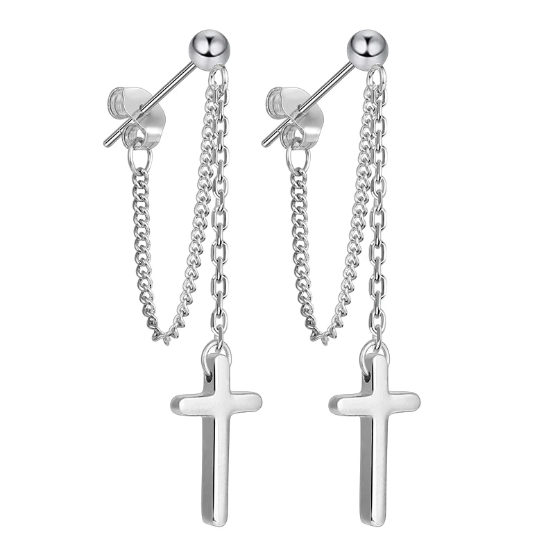 Cross Dangle Drop Earrings 925 Sterling Silver - Image 2
