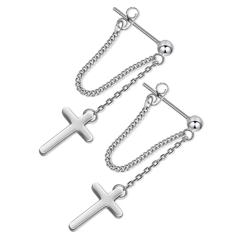 Cross Dangle Drop Earrings 925 Sterling Silver - Image 3
