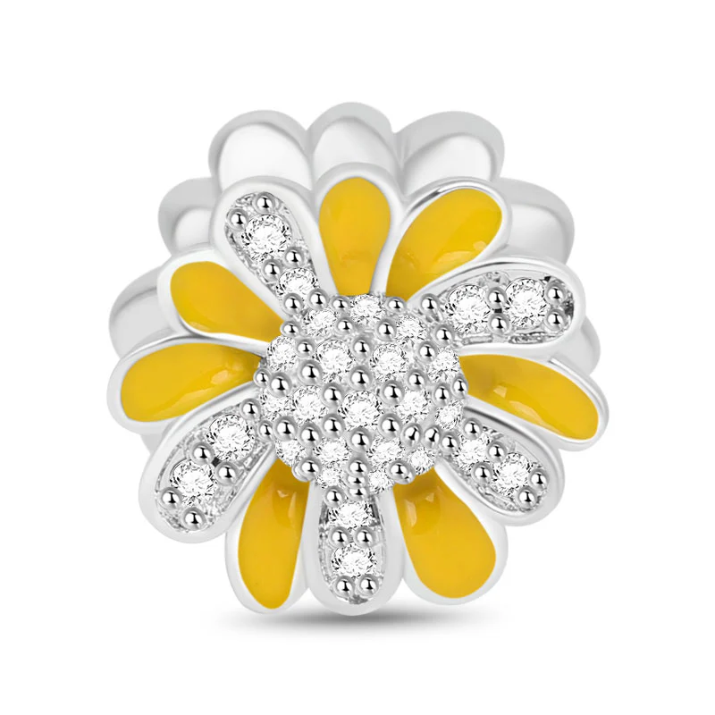 Gnoce Yellow White Little Daisy Stones Charm Platinum-plated Silver Blend