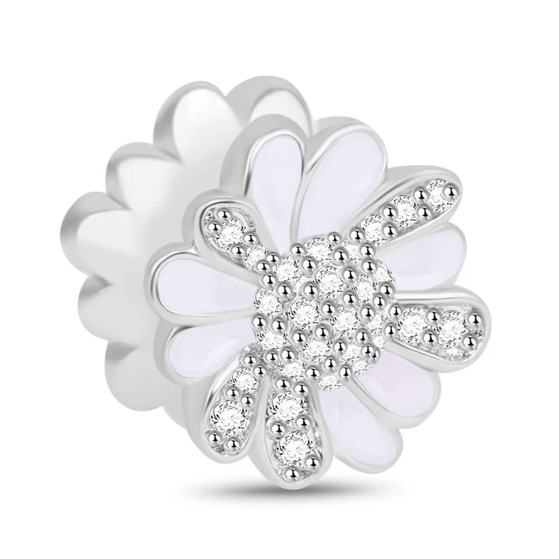 Gnoce Yellow White Little Daisy Stones Charm Platinum-plated Silver Blend - Image 2