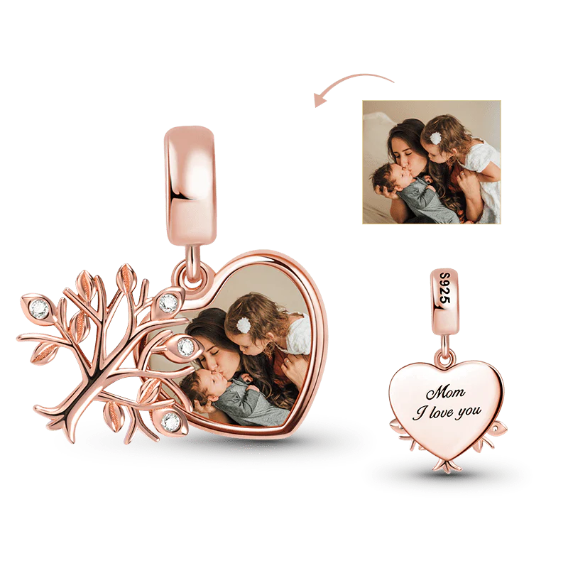 Gnoce Family Tree Engravable Charm Platinum-plated Silver Blend