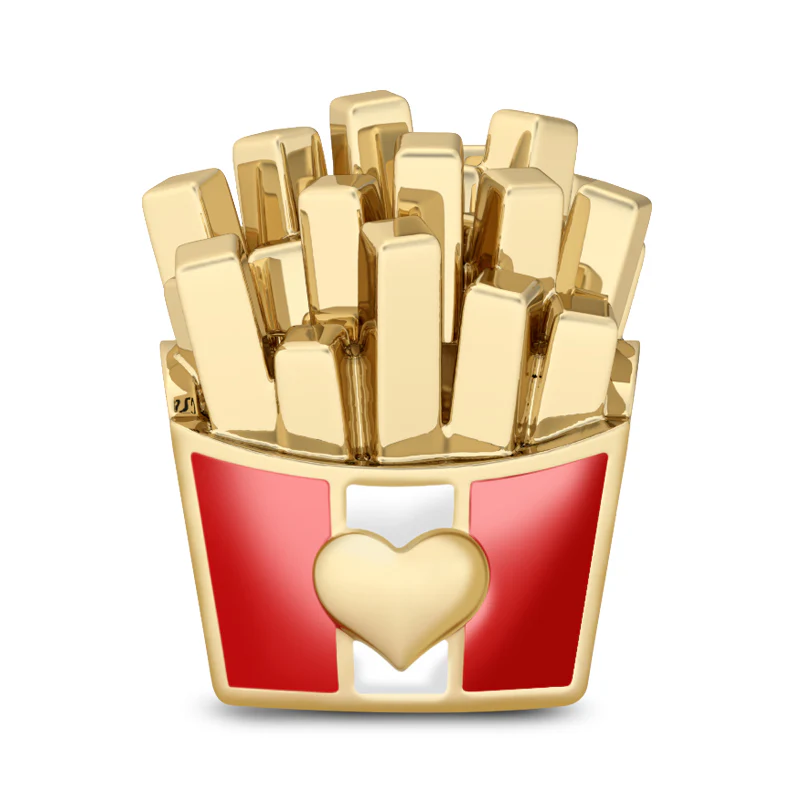 Gnoce French Fries Red White Enamel Charm Platinum-plated Silver Blend