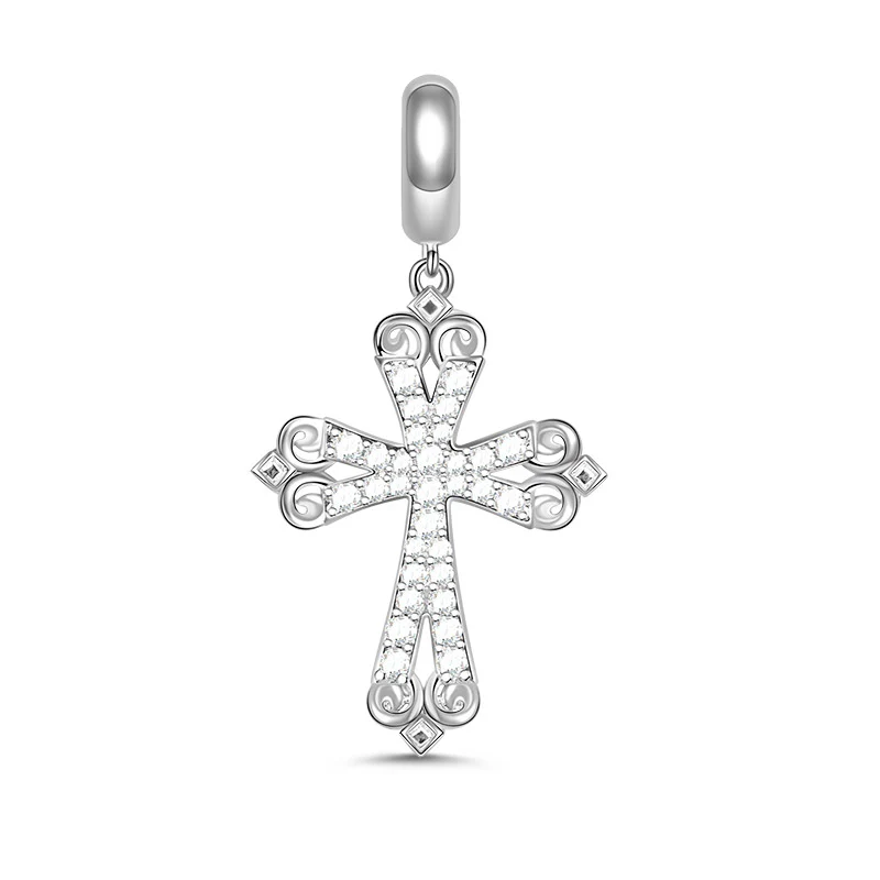 Gnoce Jesus Cross Zircon Charm Platinum-plated Silver Blend