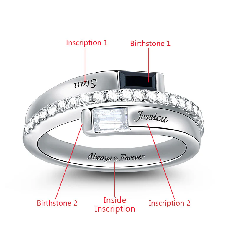 Baguette Ring With Double Birthstone S925 Silver - Image 2