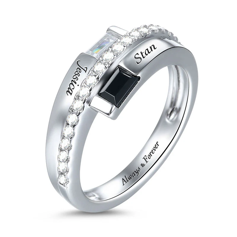 Baguette Ring With Double Birthstone S925 Silver - Image 3
