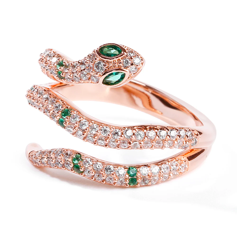 Gnoce Snake Ring Green Ring Platinum-plated Silver Blend