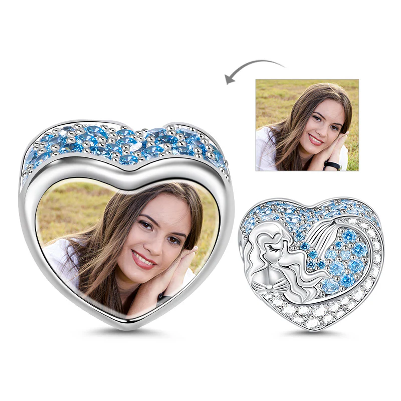 Gnoce Mermaid Heart Shape Photo Charm Platinum-plated Silver Blend