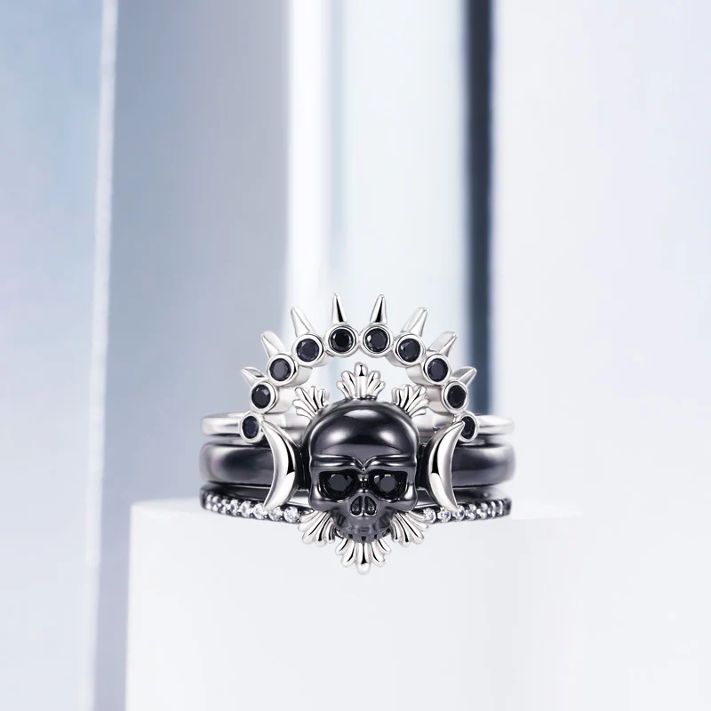 Gnoce Black Skull Stackable Ring Platinum-plated Silver Blend - Image 3