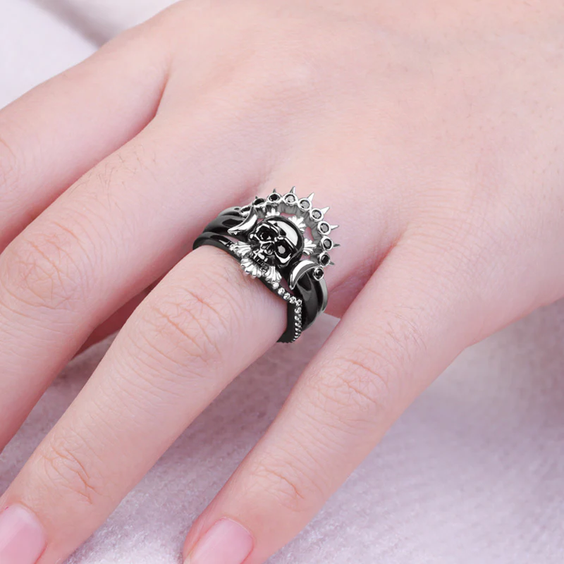 Gnoce Black Skull Stackable Ring Platinum-plated Silver Blend - Image 4