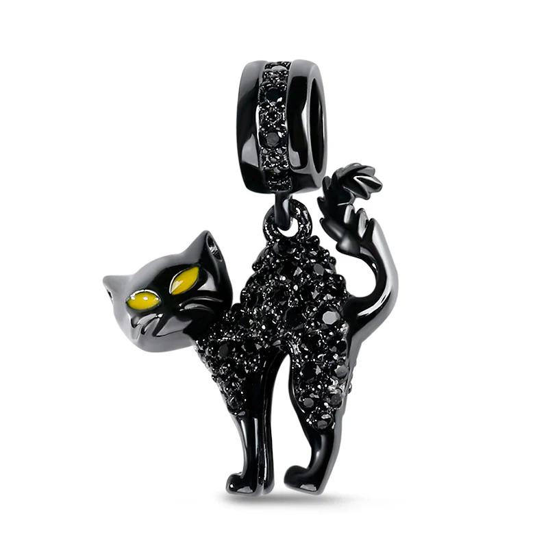 Gnoce Naughty Black Cat Charm  Platinum-plated Silver Blend