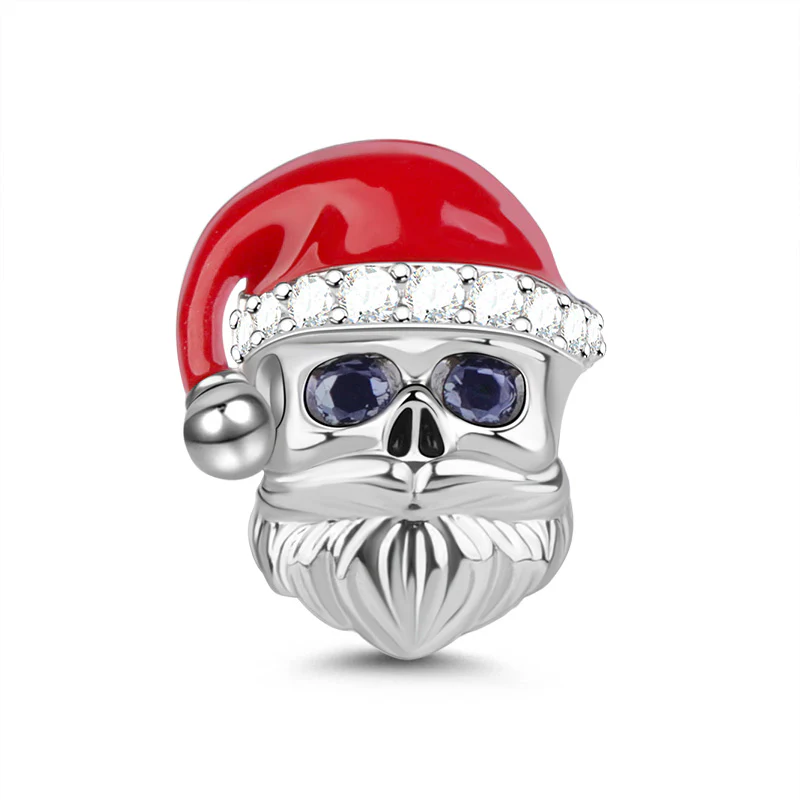 Gnoce Red Hat Santa Claus Skull Charm Platinum-plated Silver Blend