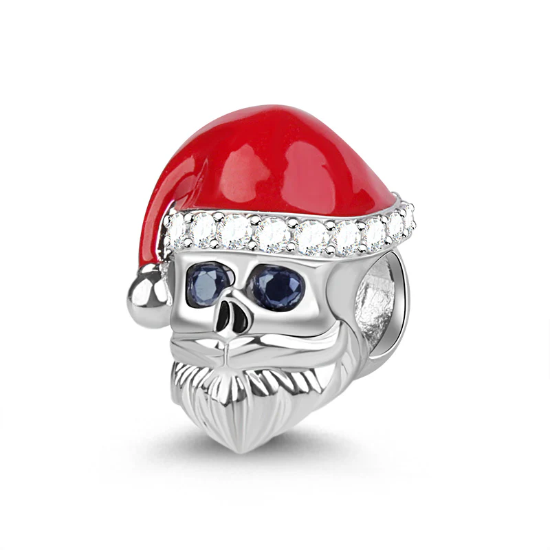Gnoce Red Hat Santa Claus Skull Charm Platinum-plated Silver Blend - Image 2