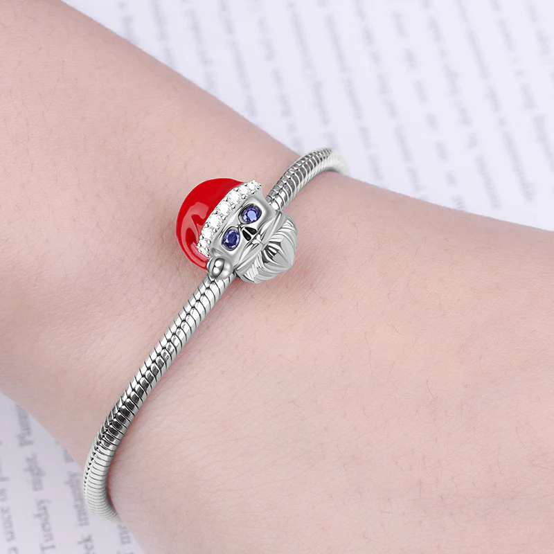 Gnoce Red Hat Santa Claus Skull Charm Platinum-plated Silver Blend - Image 3