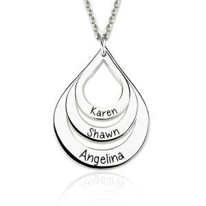 Drop Shaped Necklace 3 Names Sterling Silver Pearl Chain - Image 3