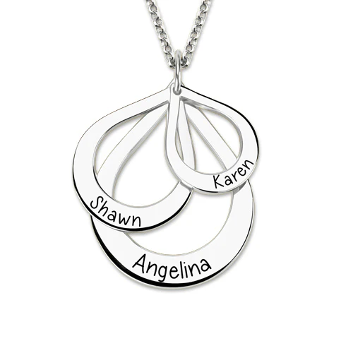 Drop Shaped Necklace 3 Names Sterling Silver Pearl Chain - Image 4