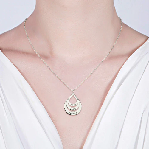 Drop Shaped Necklace 3 Names Sterling Silver Pearl Chain - Image 5